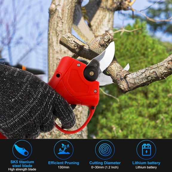 Electric Pruning Shears Cordless,  Cutter, Trimming Scissors Battery Power, 30mm (1.2 Inch) Cutting Diameter, SK5 Blade Tree Trimmer, 2 Rechargeable 2ah Lithium Batteries