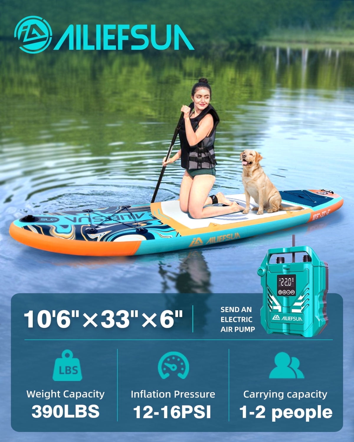 AILIFESUN with Electric Pump  10'6"*33" Stand Up Paddle Board Inflatable Stable Sup Board with Fishing Paddleboards Accessories for Adults Youth Wide Non-Slip Deck Surfboard