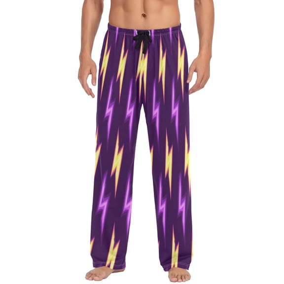 Electric Purple Men's Lightweight Pajama Bottoms Stretch Elastic Waist Side Pockets Spring Fall