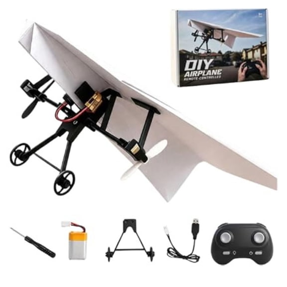 Electric RC Paper Airplane DIY Kit Gyro Stabilized Remote Control Plane with Dual Propeller Landing GearWithout Paper Airplanes