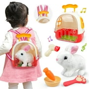 Electric Rabbit Toys, Toy Choi's Jumping Rabbit with Wiggle Ears Twitch Nose, Storage Cage and Accessories, Interactive Pet Gifts for Toddlers 2-6