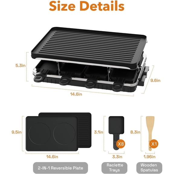 Electric Raclette Table Grill with 8 Warming Trays, 2-in-1 Korean BBQ Grill & Electric Griddle Nonstick, Adjustable Temperature Control,1300W, Great for Indoor Family Gatherings, Parties & Dining