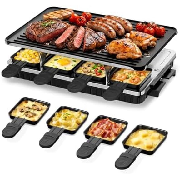 Electric Raclette Table Grill with 8 Warming Trays, 2-in-1 Korean BBQ Grill & Electric Griddle Nonstick, Adjustable Temperature Control,1300W, Great for Indoor Family Gatherings, Parties & Dining