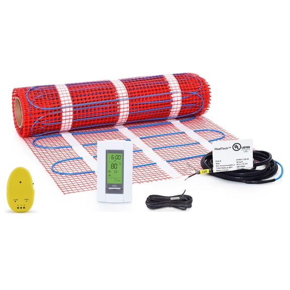Electric Radiant Floor Heating Mat System with Programmable Floor Sensing Thermostat for Tile, Laminate, Stone