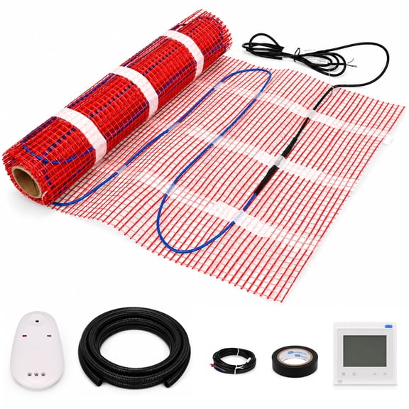20 sq.ft Electric Radiant Floor Heating Mat System with Programmable Floor Sensing Thermostat for Tile, Laminate, Stone