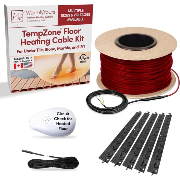 Electric Radiant Floor Heating System 225 sq. ft. with WarmlyYours TempZone Heated Floor Cable 675 ft. 240V, Fixing Strips, Floor Sensor, Tester - Install Under Tile, Vinyl, Wood - Great for Bathroom