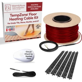 Electric Radiant Floor Heating System 25 sq. ft. with WarmlyYours TempZone Heated Floor Cable 75 ft. 240V, Fixing Strips, Floor Sensor, Tester - Install Under Tile, Vinyl, Wood - Great for Bathroom