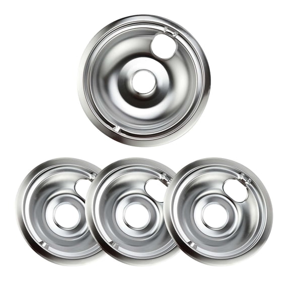 Electric Range Drip Pans Replacement,Compatible with GE/Hotpoint/Kenmore Stoves,4-Piece Set (1 Large 8-Inch & 3 Small 6-Inch), Porcelain Enameled Black Finish, Heat-Resistant & Easy to Clean