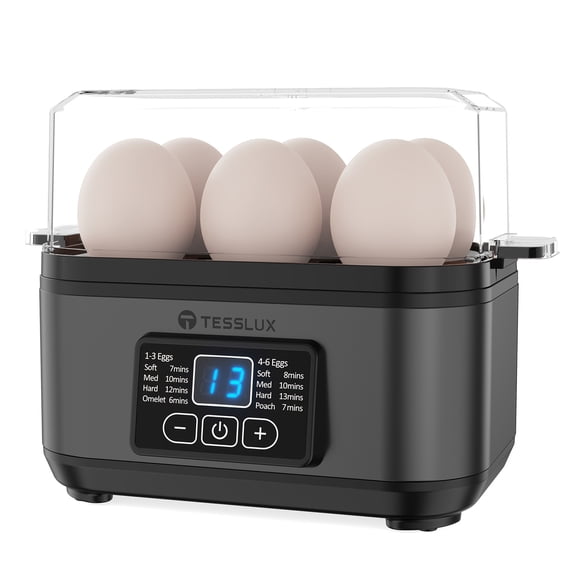 Efficient Electric Egg Cooker with 6-Egg Capacity for Perfect Hard-Boiled, Poached, Scrambled Eggs, and Omelets Featuring Automatic Shut-Off Safety