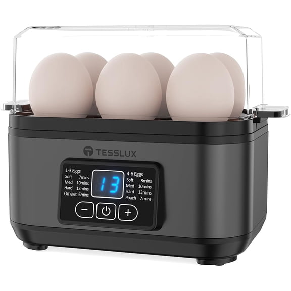 Electric Rapid Egg Cooker, 6 Egg Capacity for Hard Boiled Eggs, Poached Eggs, Scrambled Eggs, or Omelets Maker with Auto Shut Off (Gray)