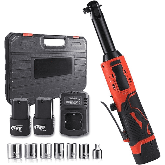 Electric Ratchet Wrench Set 18V, 57NM Cordless Ratchet, 3/8" Variable Speed Tool with 7 Sockets & LED Light - Auto Repair & DIY