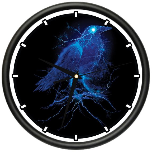 Electric Raven Design Wall Clock | Precision Quartz Movement | Décor For School Class Office Bedroom Decoration