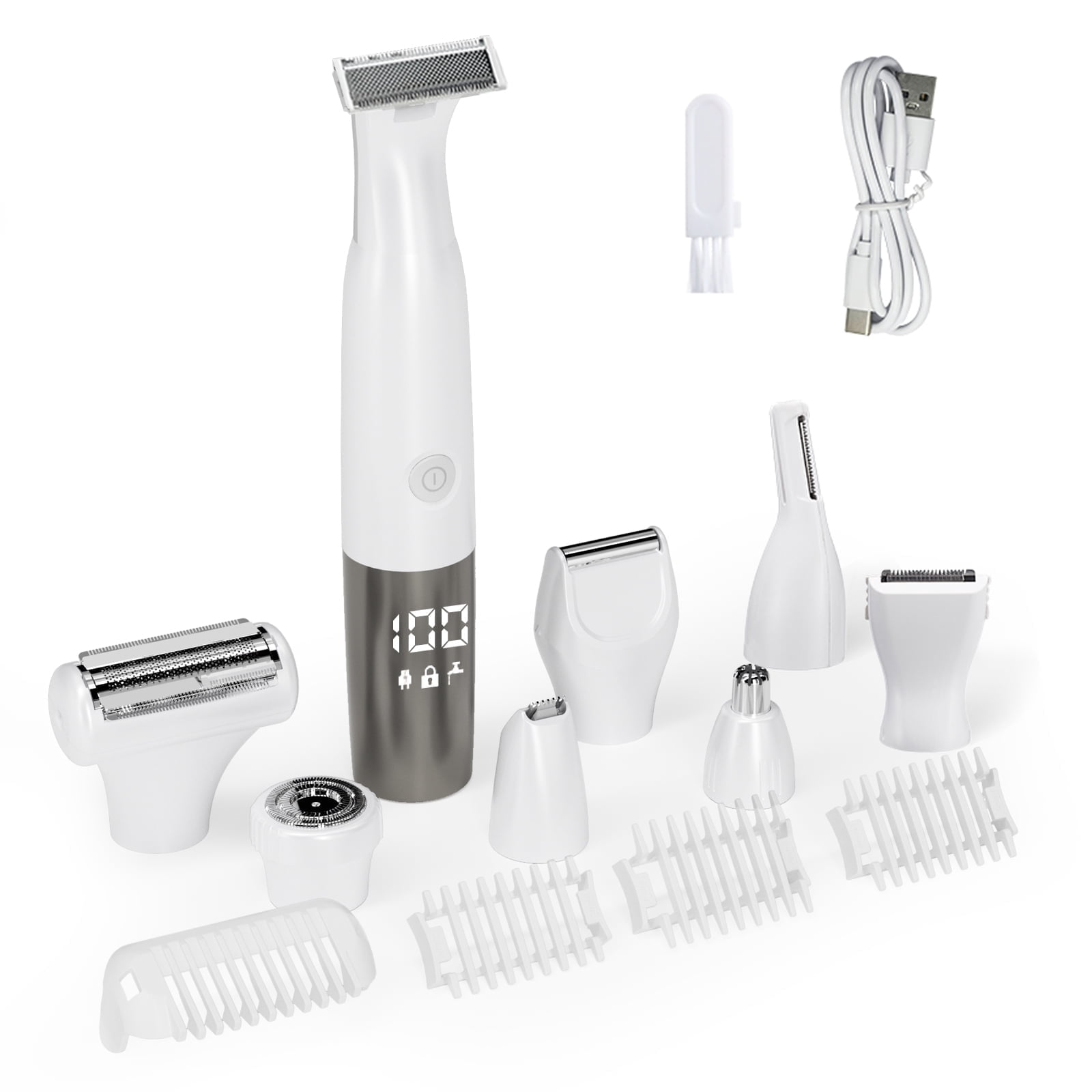 MTUYELI Electric Razor for Women - 8 in 1 Personal Replaceable Facial Eyebrow Razors & Nose Hair Trimmer, Wet Dry Bikini Trimmer, White