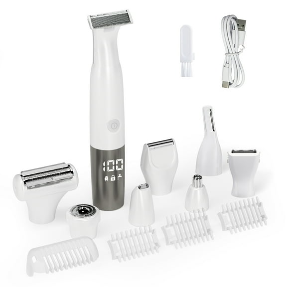 MTUYELI Electric Razor for Women - 8 in 1 Personal Replaceable Facial Eyebrow Razors & Nose Hair Trimmer, Wet Dry Bikini Trimmer, White