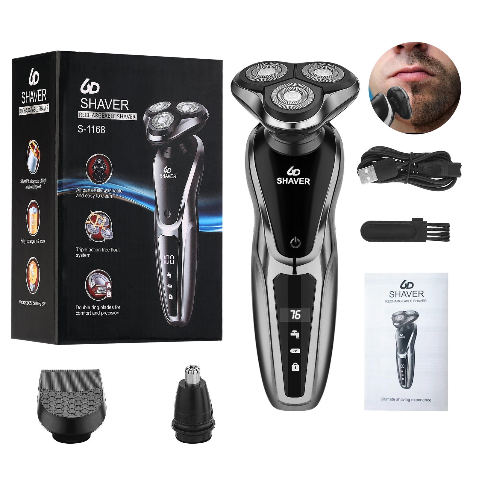 Electric Razor for Men, 3 in 1 Electric Shaver Nose Hair Trimmer USB ...
