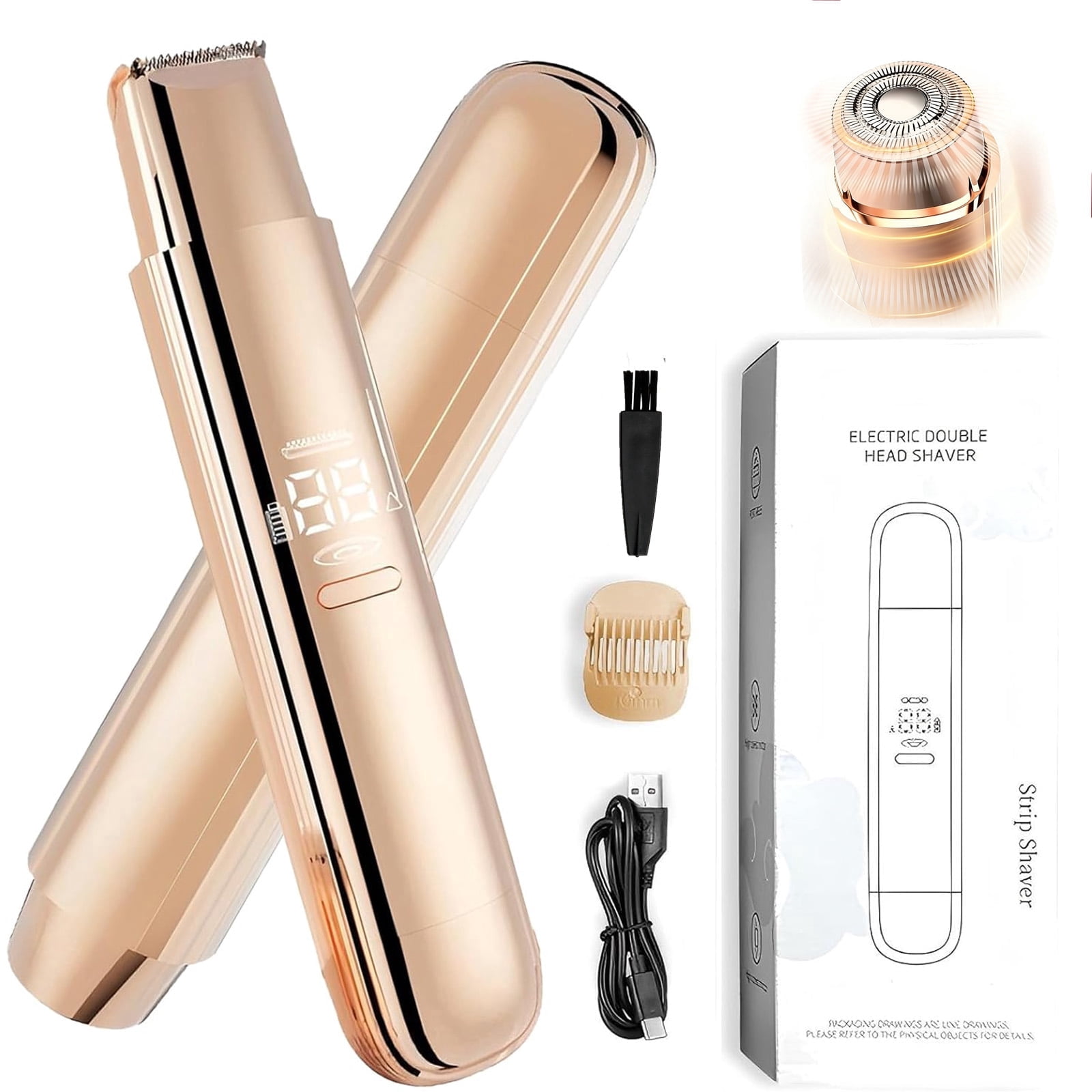 Electric Razor for Women, 2-in-1 Women Shaver Wet & Dry Painless Hair Removal Razor with Detachable Head Display, Waterproof Rechargeable Hair Removal for Bikini Legs Face Underarm Arm(Pink)