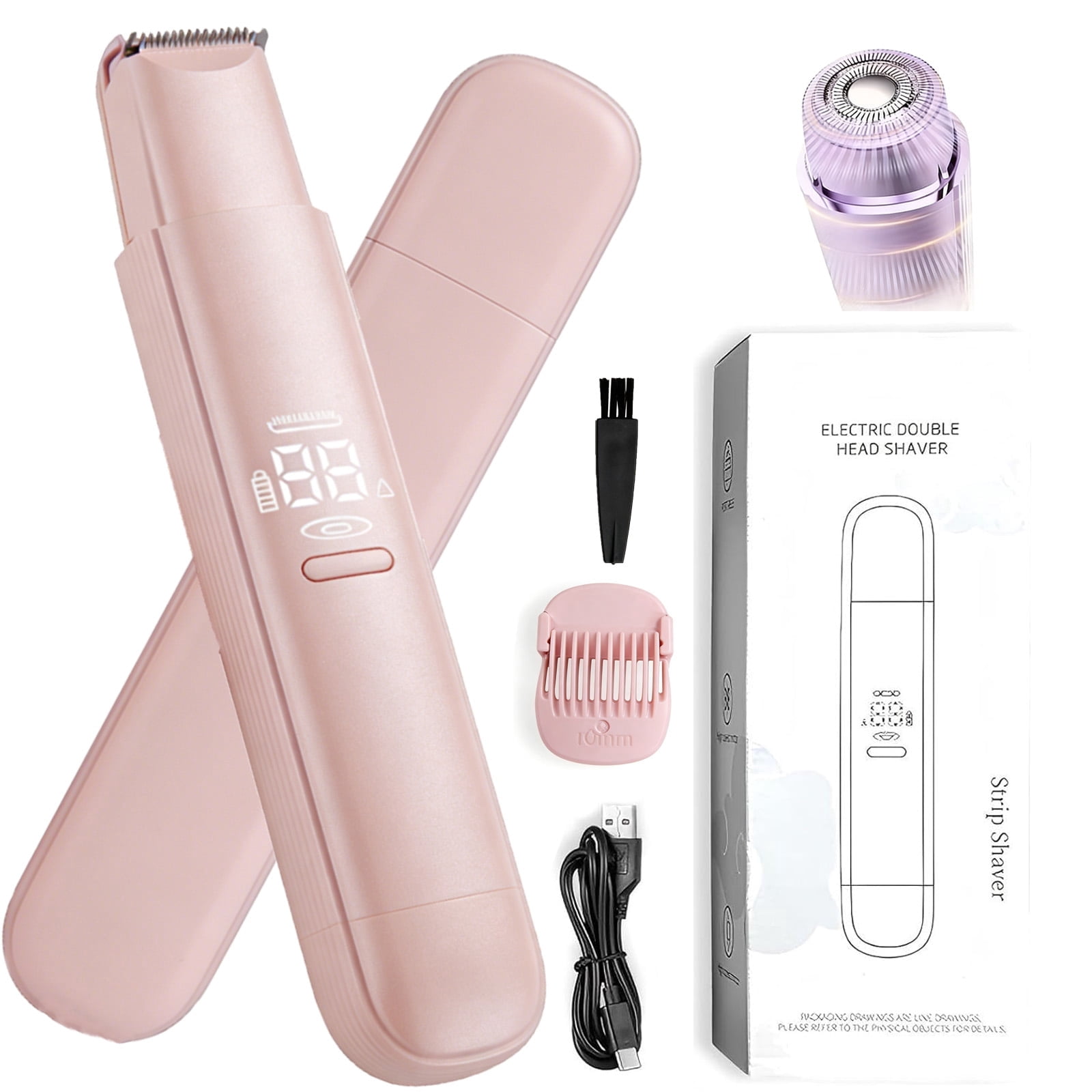 Electric Razor for Women, 2-in-1 Women Shaver Wet & Dry Painless Hair Removal Razor with Detachable Head Display, Waterproof Rechargeable Hair Removal for Bikini Legs Face Underarm Arm(Gold)