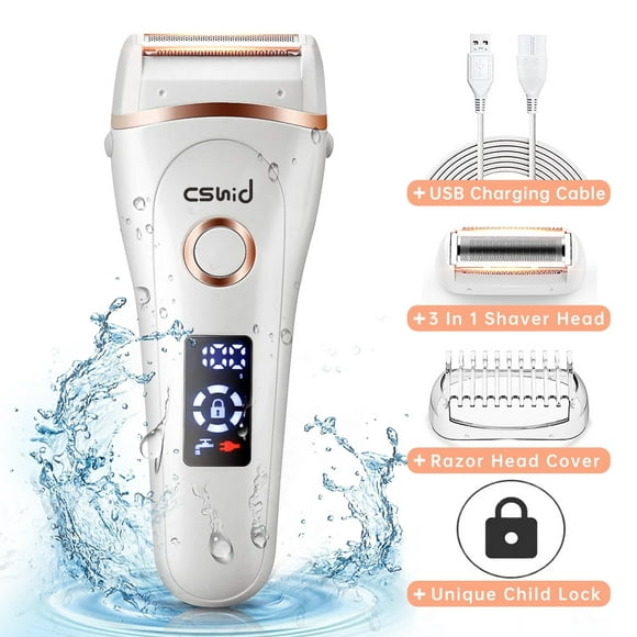 Electric Razor for Women, 3 IN 1 Painless Lady Shaver Waterproof Wet & Dry USB Rechargeable Low Noise Body Hair Remover Epilator Bikini Trimmer Grooming Kit W/ LED Display for Leg Arm Armpit Underarms