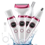 OBACRE Bikini Trimmer for Women,4-in-1 Electric Razors for Women,IPX7 Waterproof Rechargeable Cordless Pubic Hair Shaver with LED Display for Ladies Bikini Pubic, Face, Underarms, Legs