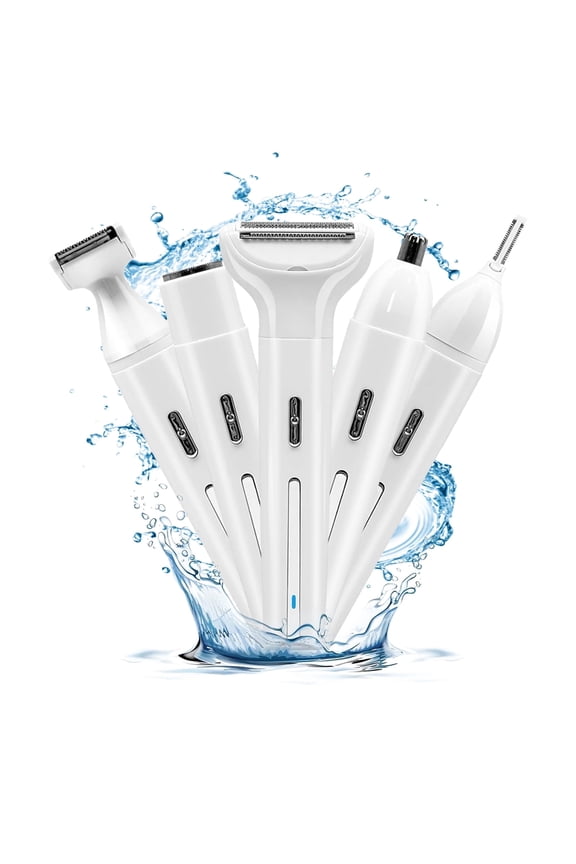 Electric Razor for Women: 5 in 1 Hair Trimmer for Face Nose Eyebrow Beard Mustache Arm Leg Armpit Bikini - Waterproof Facial Hair Removal for Women, White