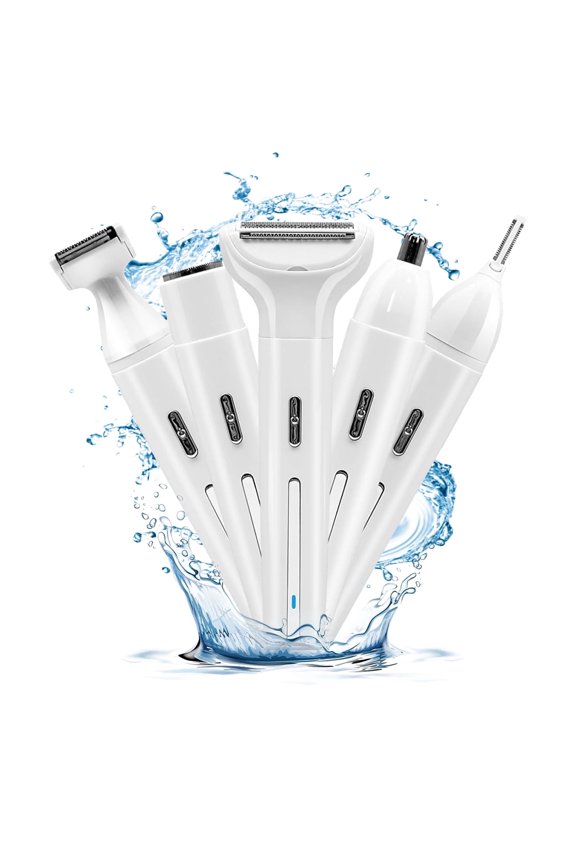 Electric Razor for Women: 5 in 1 Hair Trimmer for Face Nose Eyebrow Beard Mustache Arm Leg Armpit Bikini - Waterproof Facial Hair Removal for Women, White