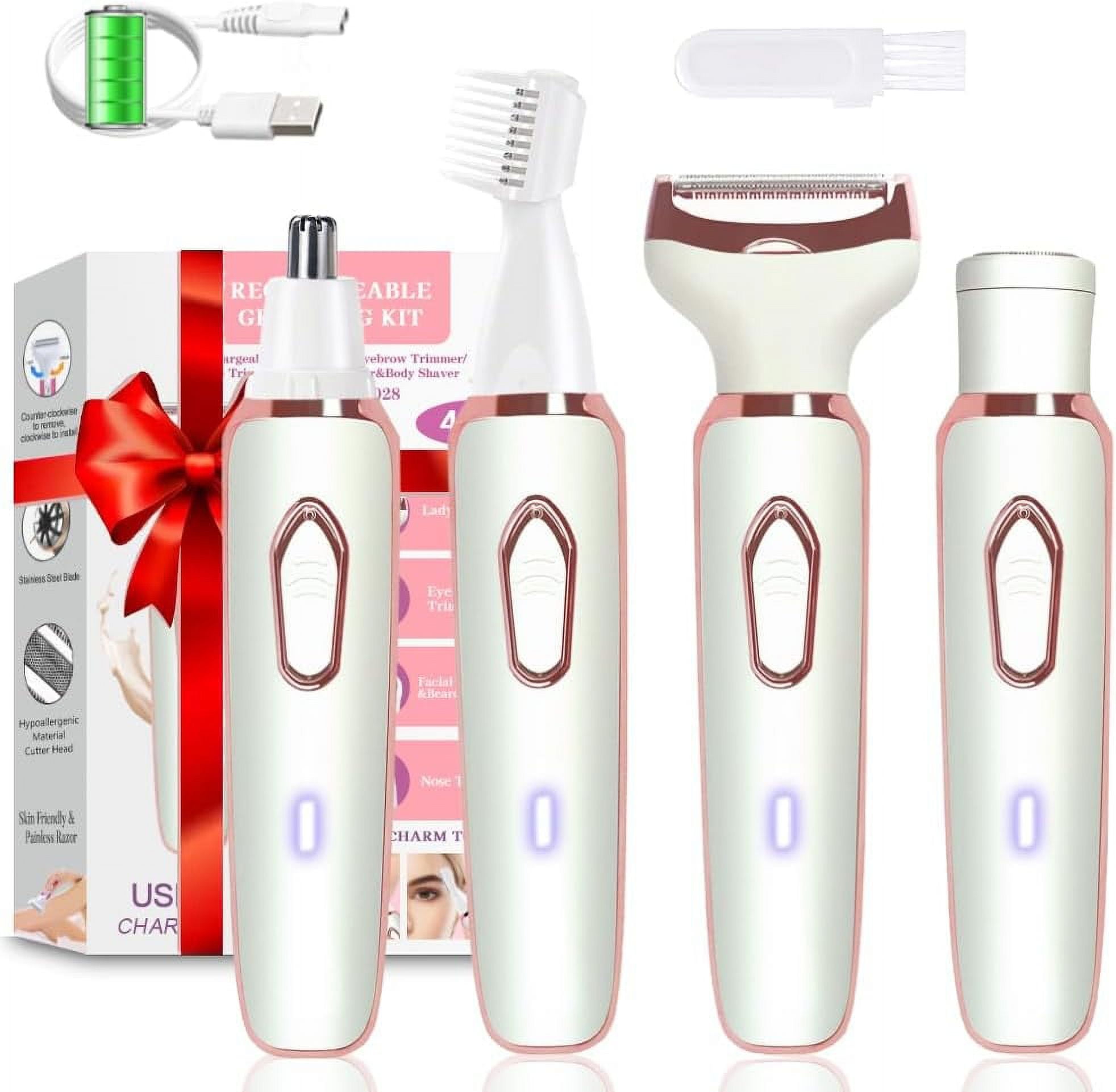 Electric Razor for Women Electric Shaver, Trimmer for Women 4 in 1 Hair Trimmer, for Nose Hair Eyebrow Bikini Beard Trimmer, Cordless Portable Rechargeable Body Razor Wet & Dry