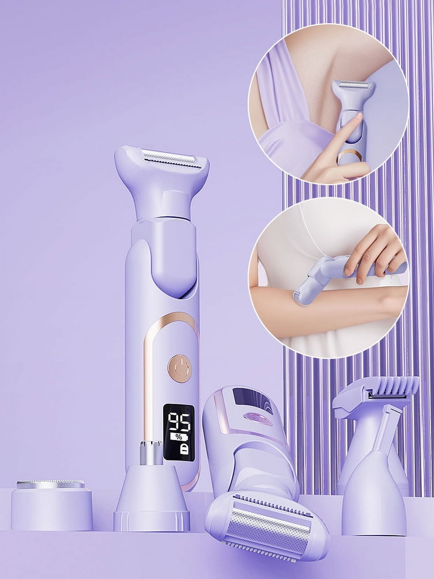 Electric Razor for Women,Facial Hair Removal for Women,5-in-1 Multi-Function Women's Hair Removal Trimmer,Facial Hair Trimmer for Women,Cordless Waterproof Bikini Trimmer Shaver Razor Purple