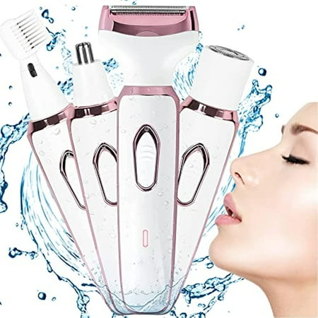 Electric Razor for Women, Hair Trimmer for Underarms Eyebrows and Legs, Painless 4 in 1 Bikini Trimmer with Detachable Head, Wet and Dry Cordless Hair Remover