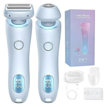 Electric Razor for Women, LAVERNER 2 In 1 Glide Pro 3.0 Painless Shaver Bikini Legs Underarm Public Hairs, Rechargeable Epilator Cordless Wet Dry Use, Blue