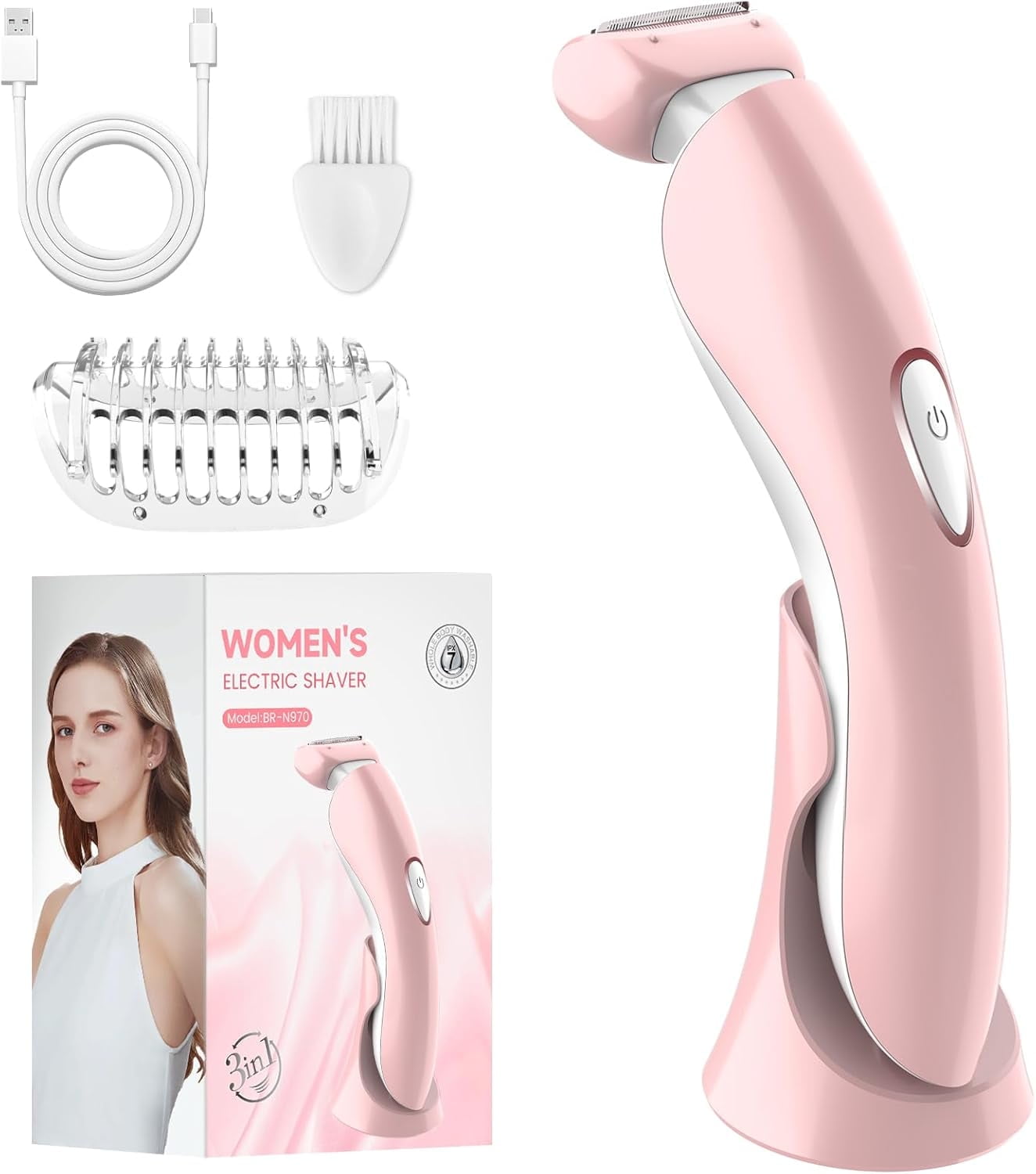 Electric Razor for Women - Painless Eletric Shavers for Women, Body Hair Removal for Legs and Underarms, Ladies Bikini Trimmer Wet Dry Shave, Rechargeable, with LED Light (Pink)
