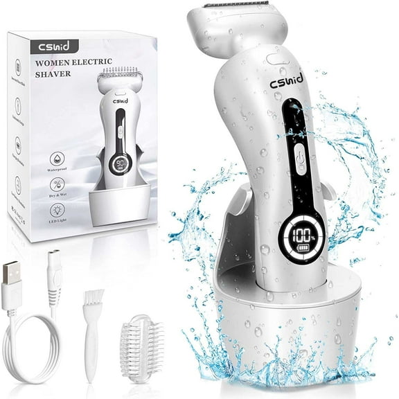 Electric Razor for Women, Painless Womens Electric Shaver, Low Noise Bikini Body Trimmer Rechargeable Wet/Dry Cordless Epilator with LCD Display & Charging Stand for Legs Arm Underarms