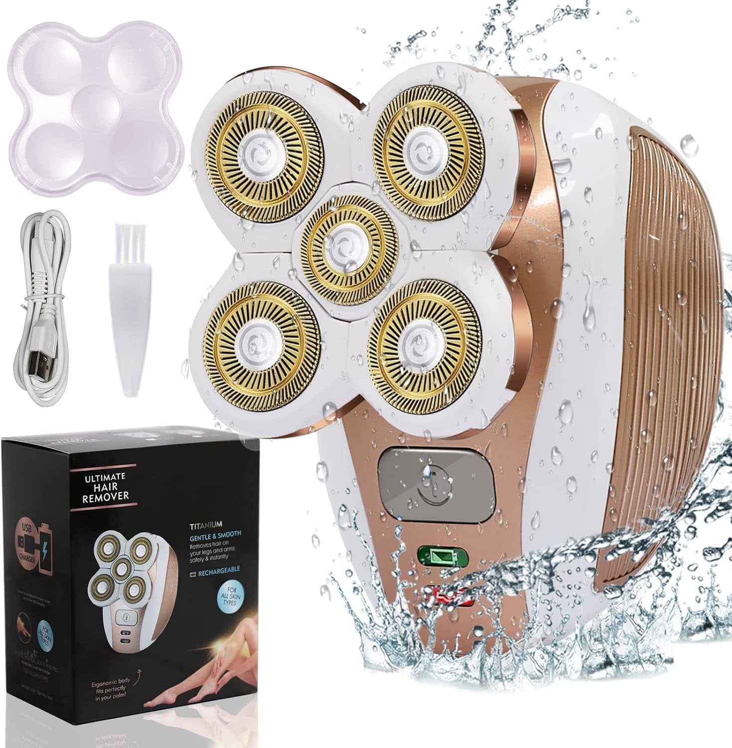 Electric Razor for Women Shaver, Rechargeable Rotary Waterproof Painless Trimmer Cordless Hair Remover with Detachable Head Wet Dry Use for Womens Legs Face Lips Pubic Hairs Bikini Body