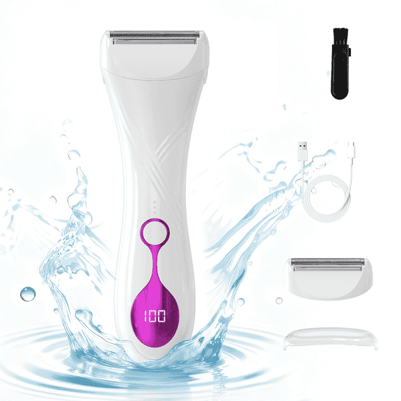 Electric Razors for Women - Cordless Hair Trimmer with LED Display, Wet & Dry Body Shaver for Arm Leg Armpit Bikini, White