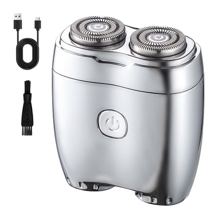 Electric Razor for Men: Portable Mini Shaver with Double Ring Floating Blade, IPX7 Waterproof Face Shavers with USB-C Fast Charge, Silver