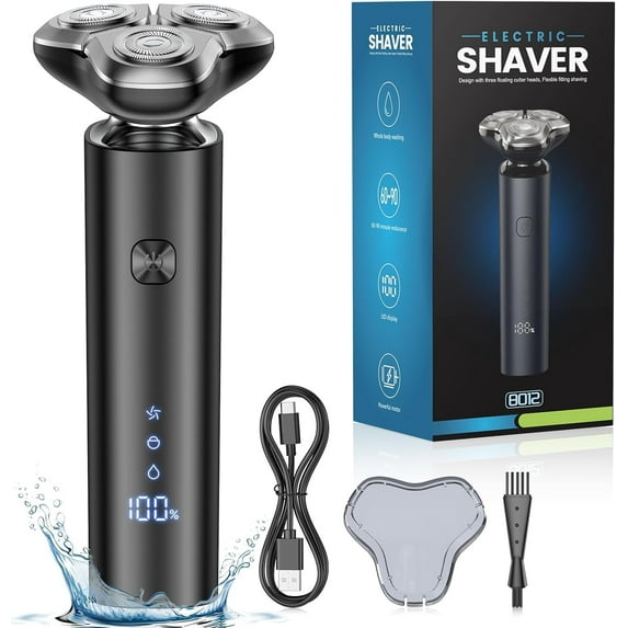 Electric Razor for Men, Men's Electric Shaver, 3-Blade Rotary Shaving System, Touch Switch, Type-C Fast Charging, LED Display, Travel Lock