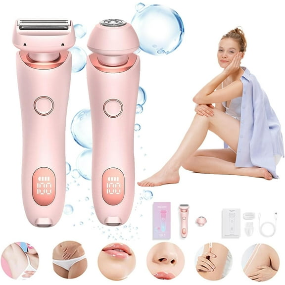 Electric Razor for Women, 2 in 1 Wet & Dry Electric Waterproof Shaver, Painless Hair Removal Removable Head for Bikini Leg Arm Underarm Area