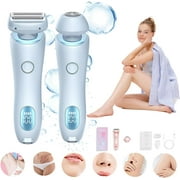 Electric Razor for Women, 2 in 1 Wet & Dry Electric Waterproof Shaver, Painless Hair Removal Removable Head for Bikini Leg Arm Underarm Area