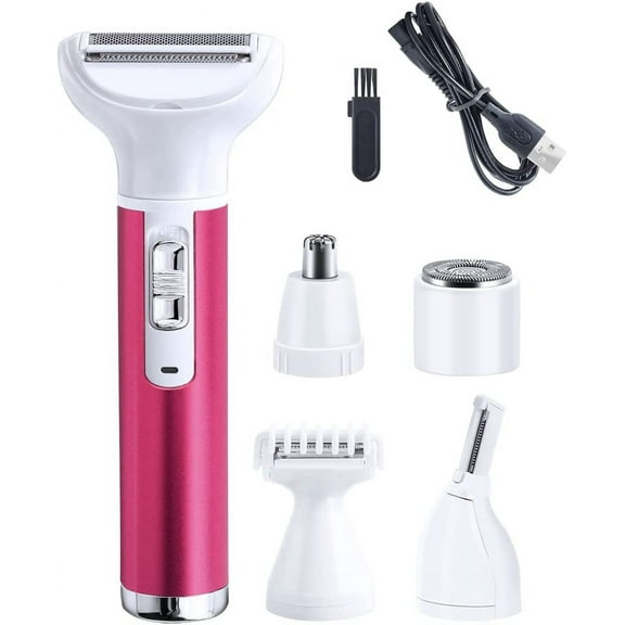 Electric Razor for Women,5 in 1 Body Hair Remover Epilator Bikini Trimmer Grooming Kit - Red