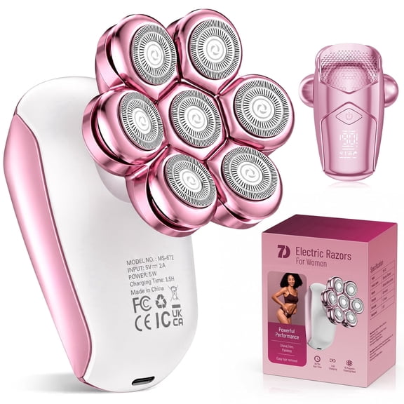 Womens Electric Razor, 7D Rechargeable Electric Shaver for Women, IPX6 Waterproof Wet/Dry Bikini Trimmer Body Shaver, Trimmer for Lady Face Arms Legs Armpit, Pink
