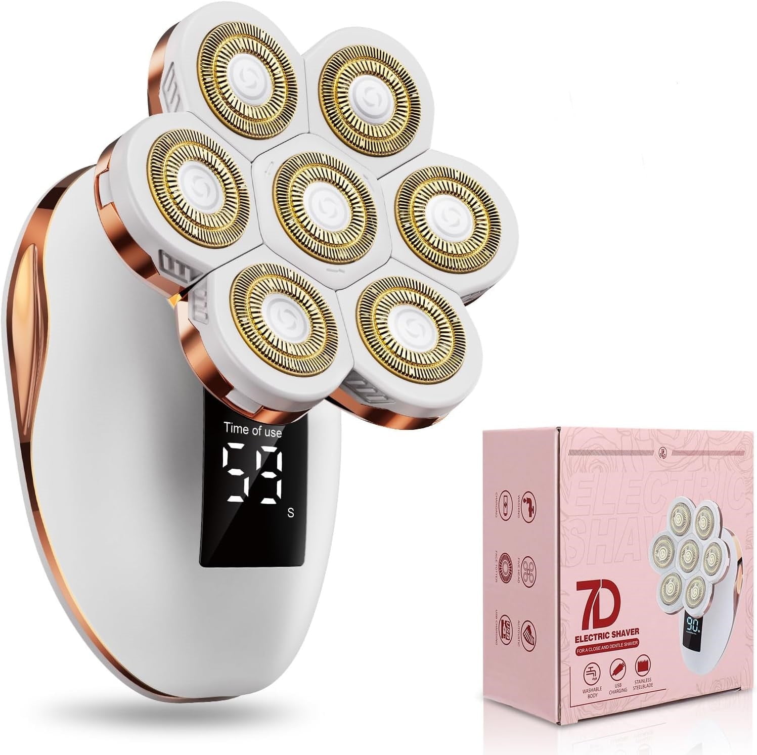 Electric Razors for Women, Wet/Dry 7D Rechargeable Rotary Shaver for Legs, Waterproof Electric Razors for Women, Facial Hair Removal, Bikini Trimmer, Lips