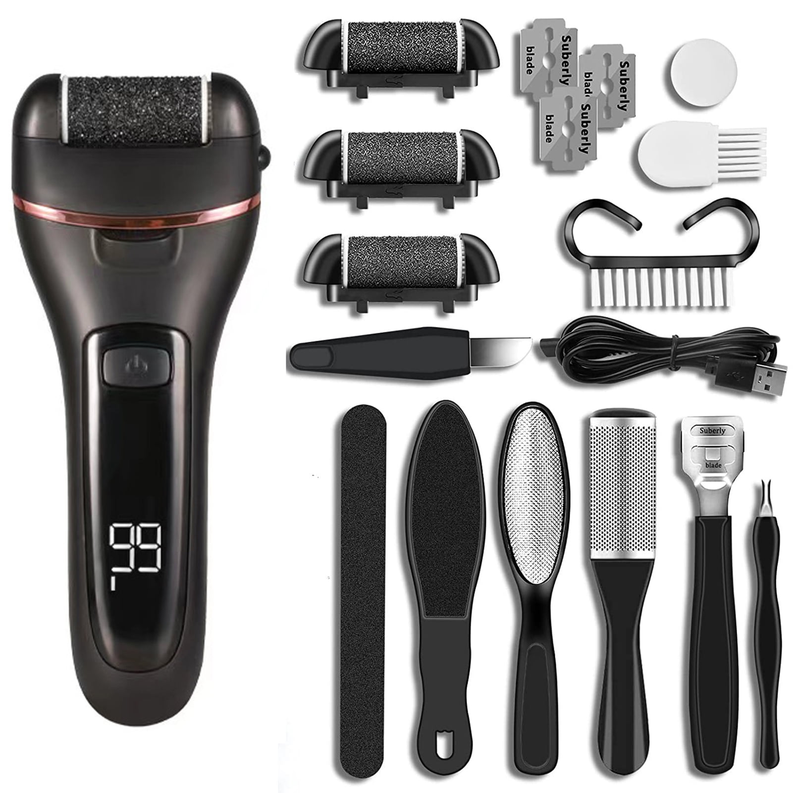 Electric Rechargeable Foot Grinder Digital Display Callus Remover Feet Pedicure Tools Set Remove Dead Skin