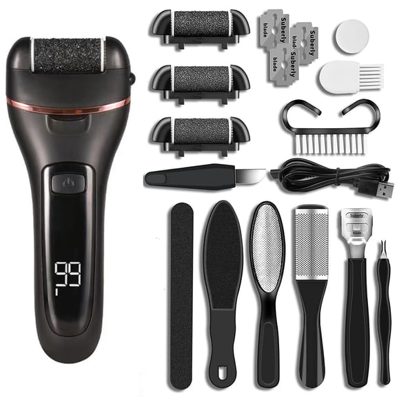 Electric Rechargeable Foot Grinder,Electric Callus Remover Digital Display Callus Remover Feet Pedicure Tools Set Remove Dead Skin (Black)