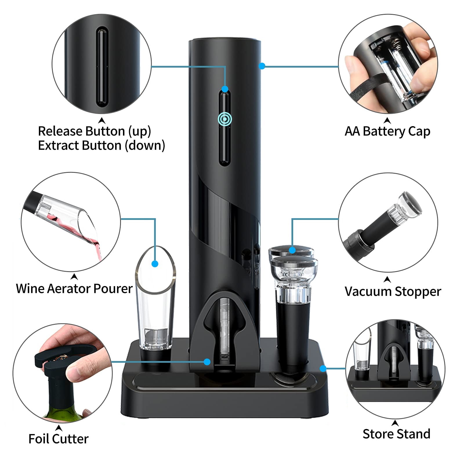 Electric Rechargeable Wine Opener Set Effortlessly Uncork and