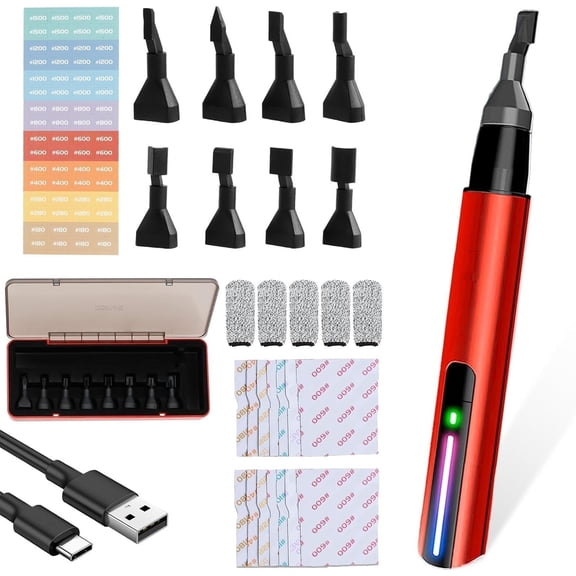 Electric Reciprocating Sander Mini Pen Detail Sander Tool USB Quick Charging Sanding Pen Portable with 8pcs Sanding Head Self-Adhesive Sandpaper 3 Gears Adjustable for Grinding Polishing