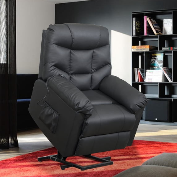 Electric Recliner Chair, Heavy Duty Power Lift Recliners for Elderly Wide Seat, 330 lb Capacity Bedroom Chair with Side Pockets, Remote Control, Modern Reclining Office Chair, Balck, Q1897