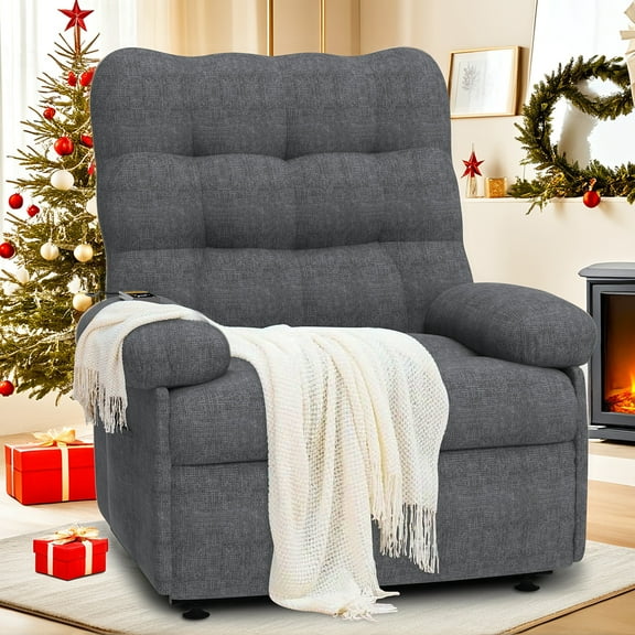 Electric Recliner Chair with Remote Control, Modern Ergonomic Lounge Recliner with Side Pocket for Adults and Elderly, Single Sofa for Living Room Home Theater, Gray