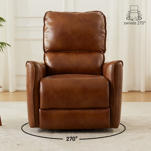 Electric Recliner Chair with Rocker and Swivel, Brown PU Leather Power Recliner for Living Room Home Theater, 360 Swivel Rocking Recliner with Remote