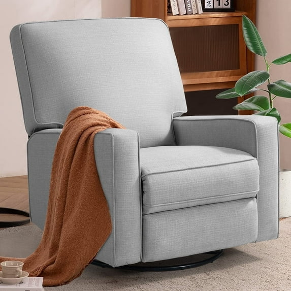 360° Swivel Rocker Recliner , Glider Rocker Recliner, Rocking Chairs for Nursery, Linen Fabric Chair with High Back, Deep Seat, for Living Room, Bedroom, Grey