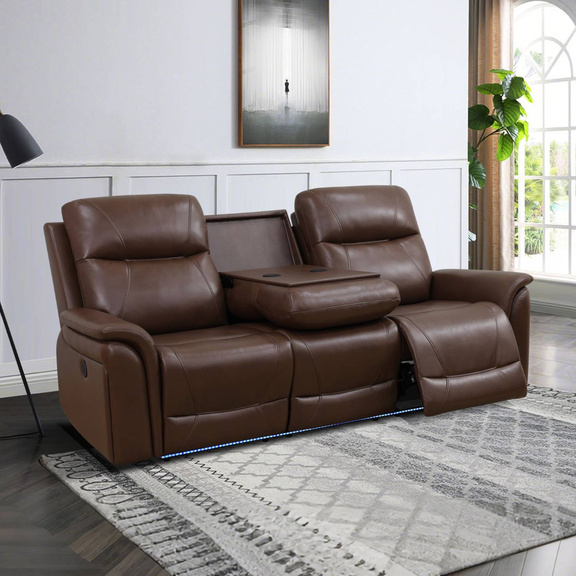 Electric Recliner Sofa Chair Leather Power Recliner Couches with Wireless Charger, USB Ports for Adults Living Room, Brown