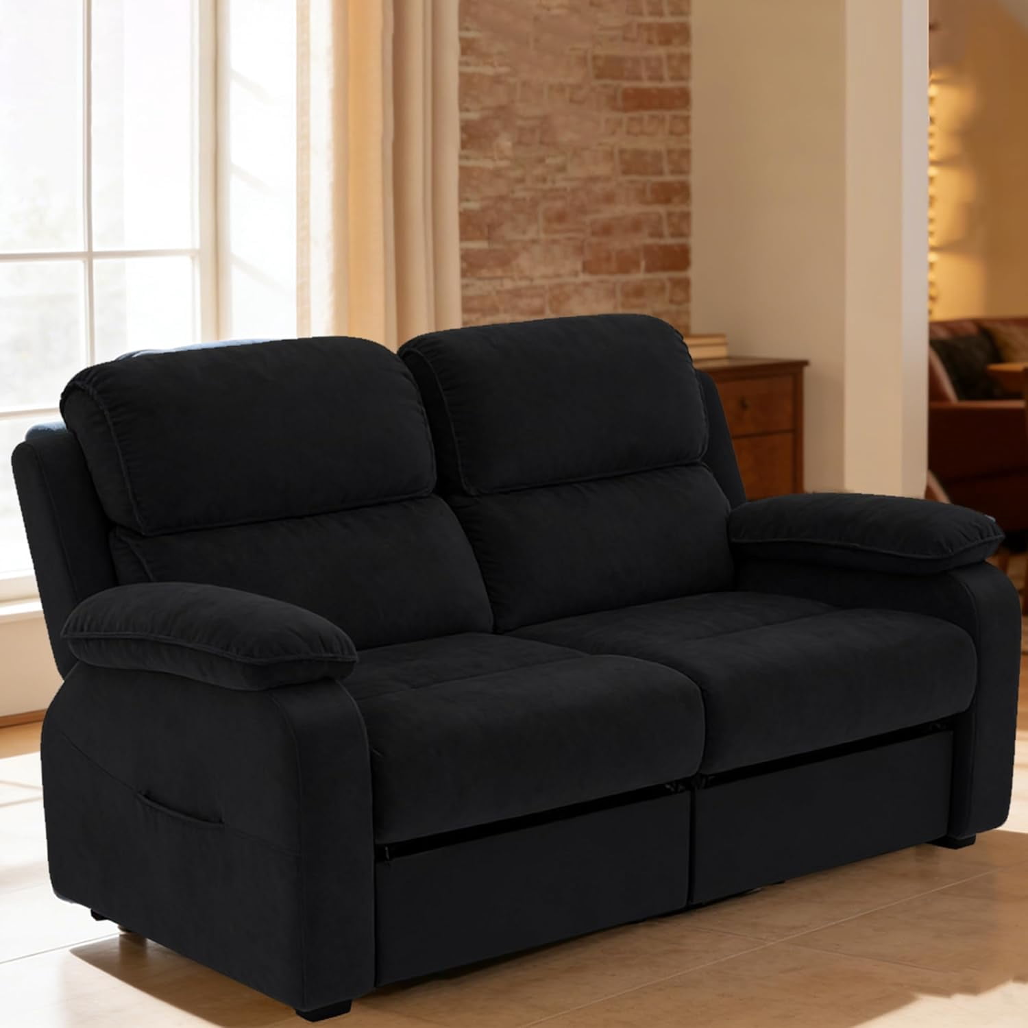 Electric Reclining Loveseat Sofa with 8-Point Vibration Massage, Bluetooth Speakers, Storage Console and Cup Holders for Living Room & Home Theater(Black, Loveseat)